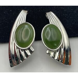 Canada Mined Jade Vintage Estate Earrings British Columbia Modernist Clip On